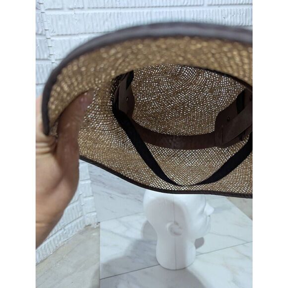 Unbranded Men's Cream Solid Adjustable Interior Band Chin Strap Straw Hat - Picture 2 of 8